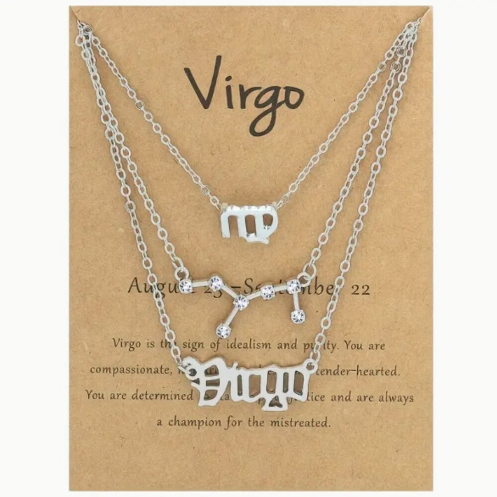🍏50% OFF/3+...♍ 3-piece zodiac Virgo link chain necklace set (Silver tone)